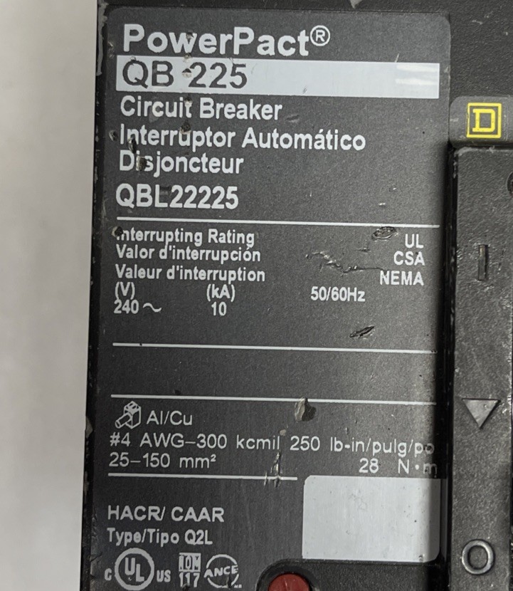 SQUARE D QBL22225 225 AMP 2 POLE 240V BREAKER – PRIORITY SHIPS SAME DAY FAST!