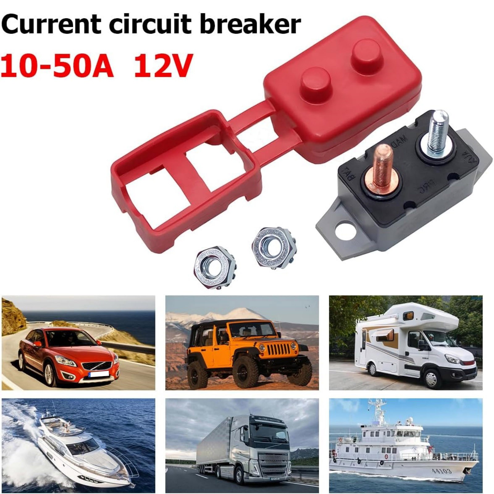 Thermal Protection 50A Circuit Breaker Auto Reset DC12V/24V For Heavy Duty Use