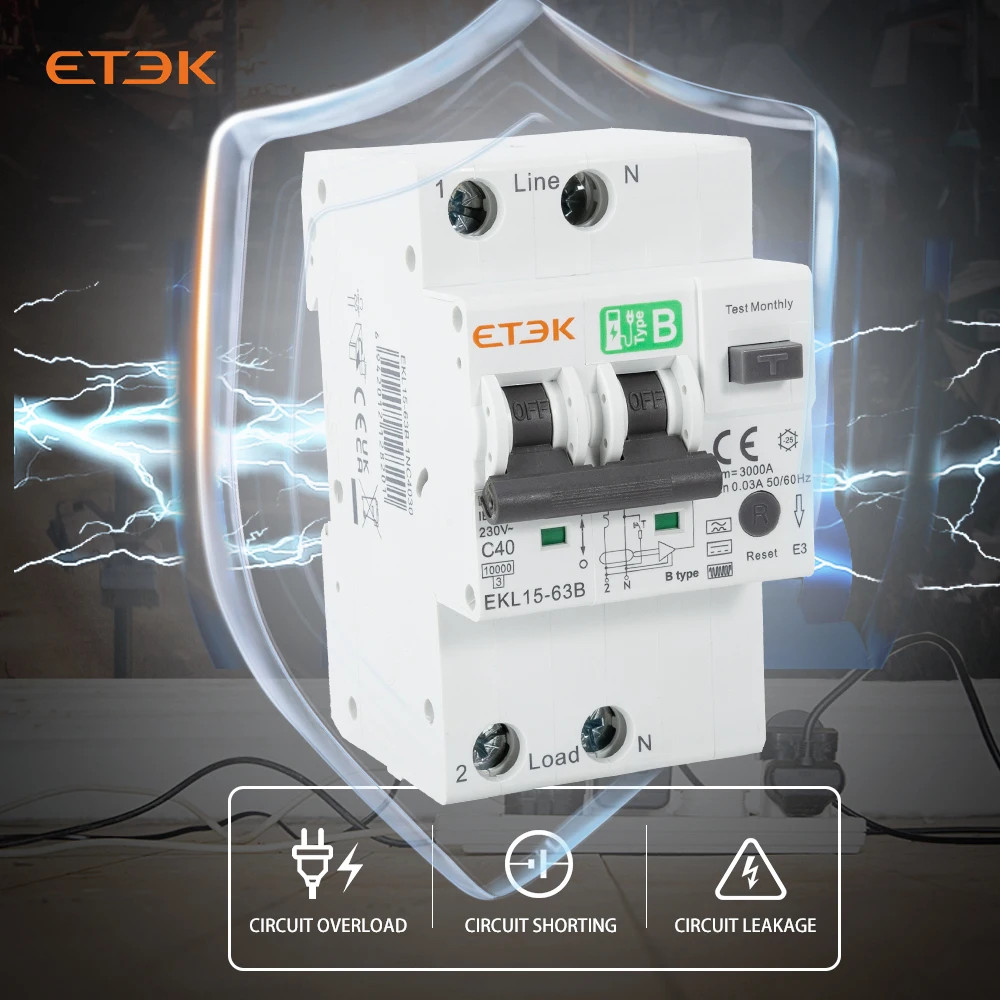 ETEC RCD 30mA Low Voltage B Type 40A Over Current And Leakage Protection RCBO 10