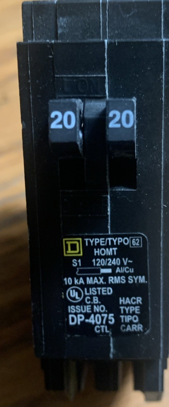 Twin Square D 20A Breaker HOM