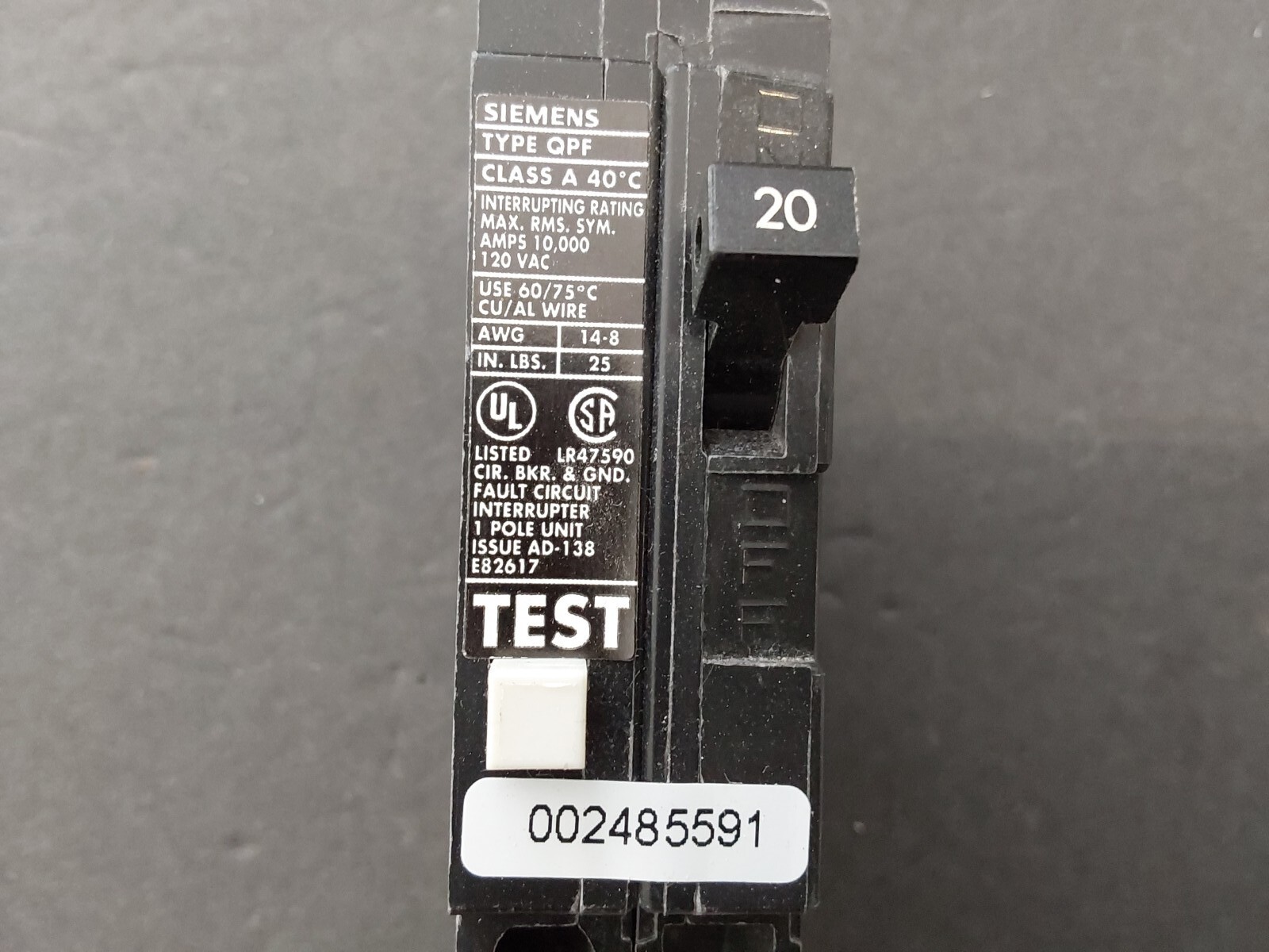 NEW Siemens QF120 20amp GFI Breaker 1 Pole 120V Free Ship