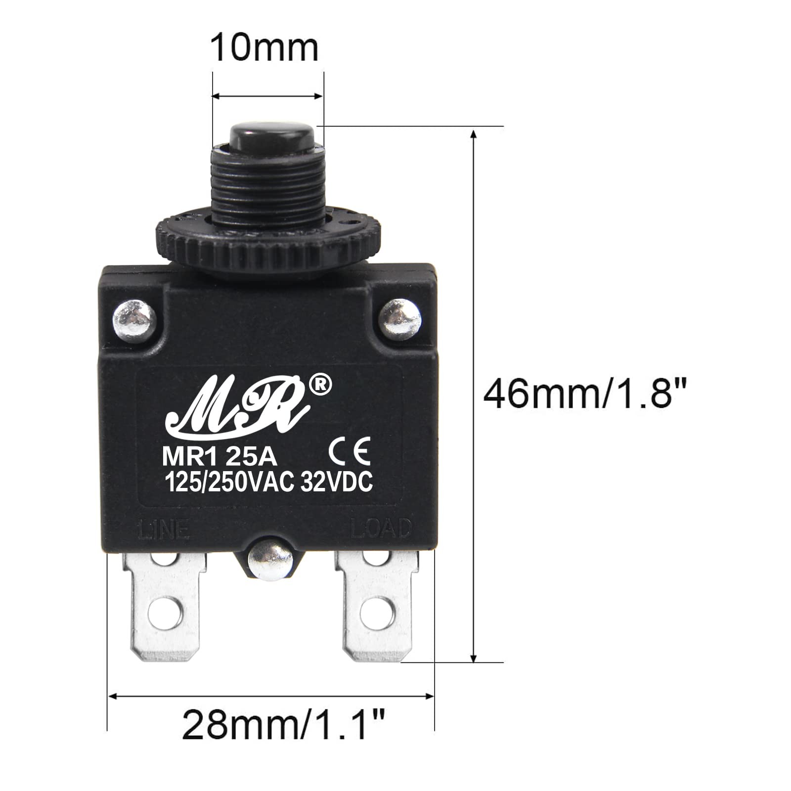 5 Pcs 25A Thermal Overload Protector Push Button Reset Circuit Breaker 32VDC