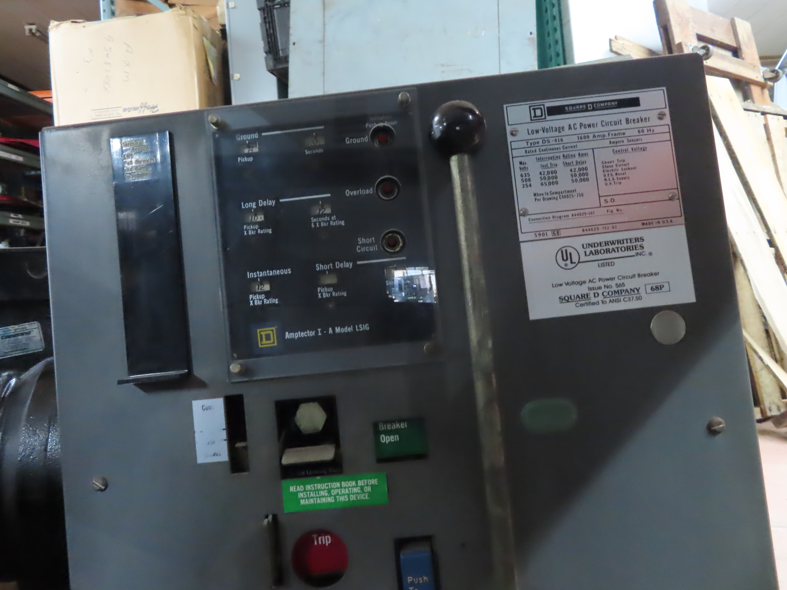 SQUARE D LOW VOLTAGE AC POWER DS-416 CIRCUIT BREAKER 1600A 1YEAR WARRANTY