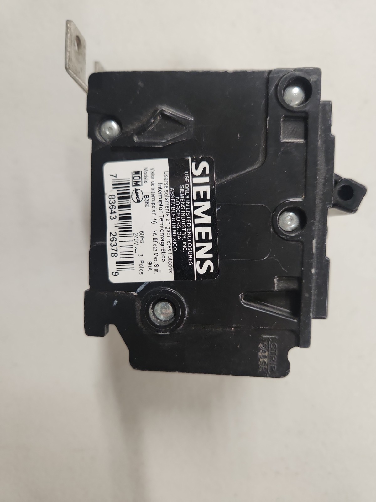 SIEMENS B380 3 POLE 80A 240V Type BL Bolt On Circuit Breaker READ DESCRIPTION
