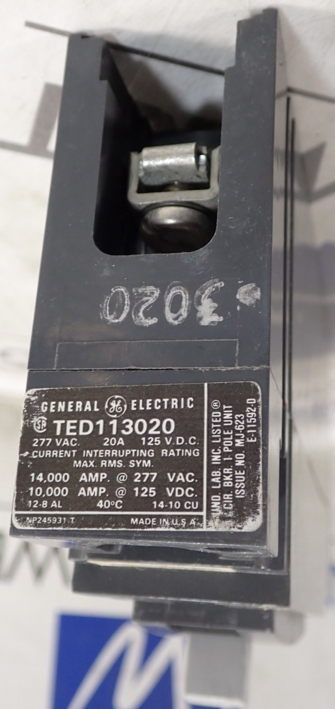 General Electric GE TED113020 1 pole 20 amp 14kA @ 277 VAC TED – TESTED