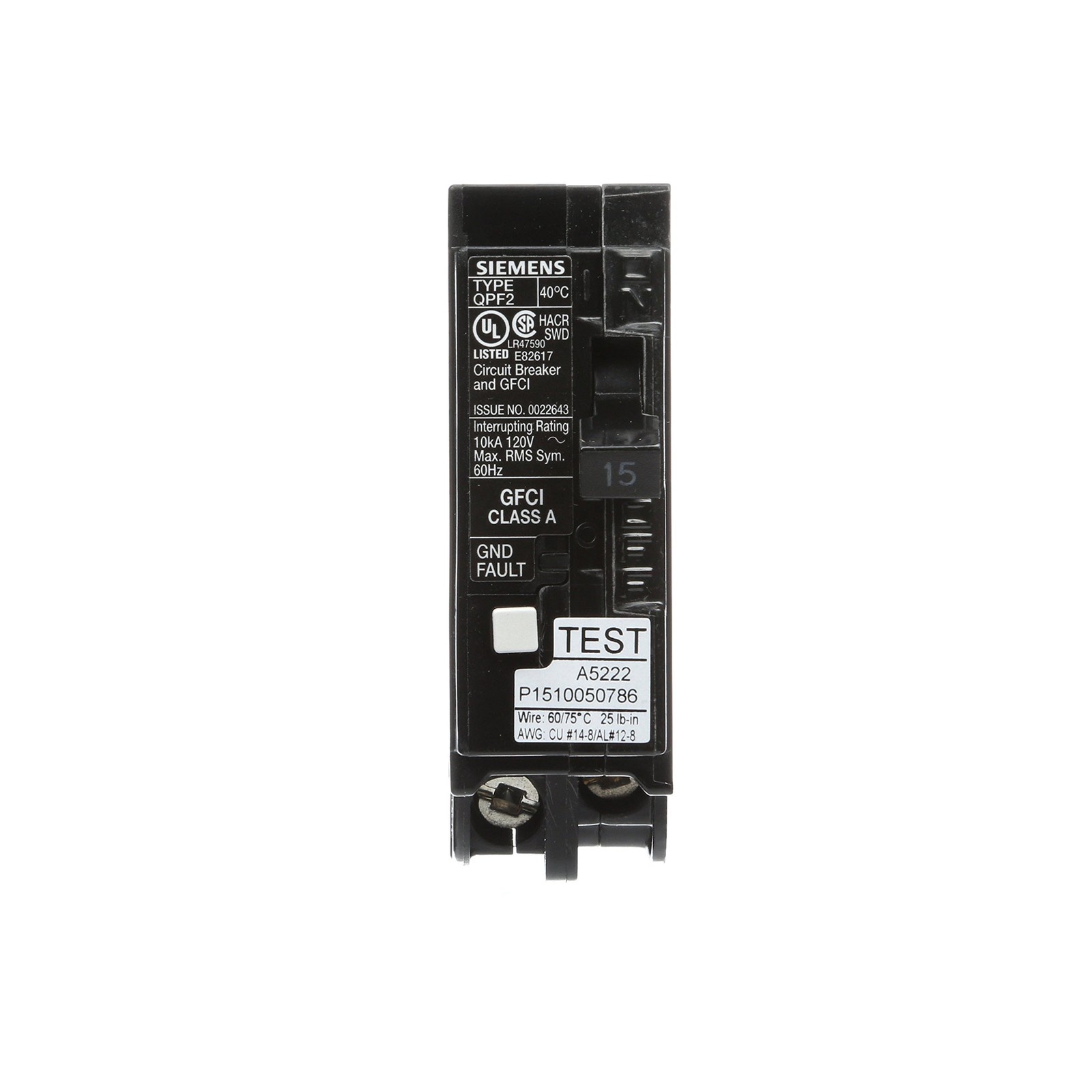 Siemens QF115A Ground Fault Circuit 2.76 L x 0.79 W x H, Black