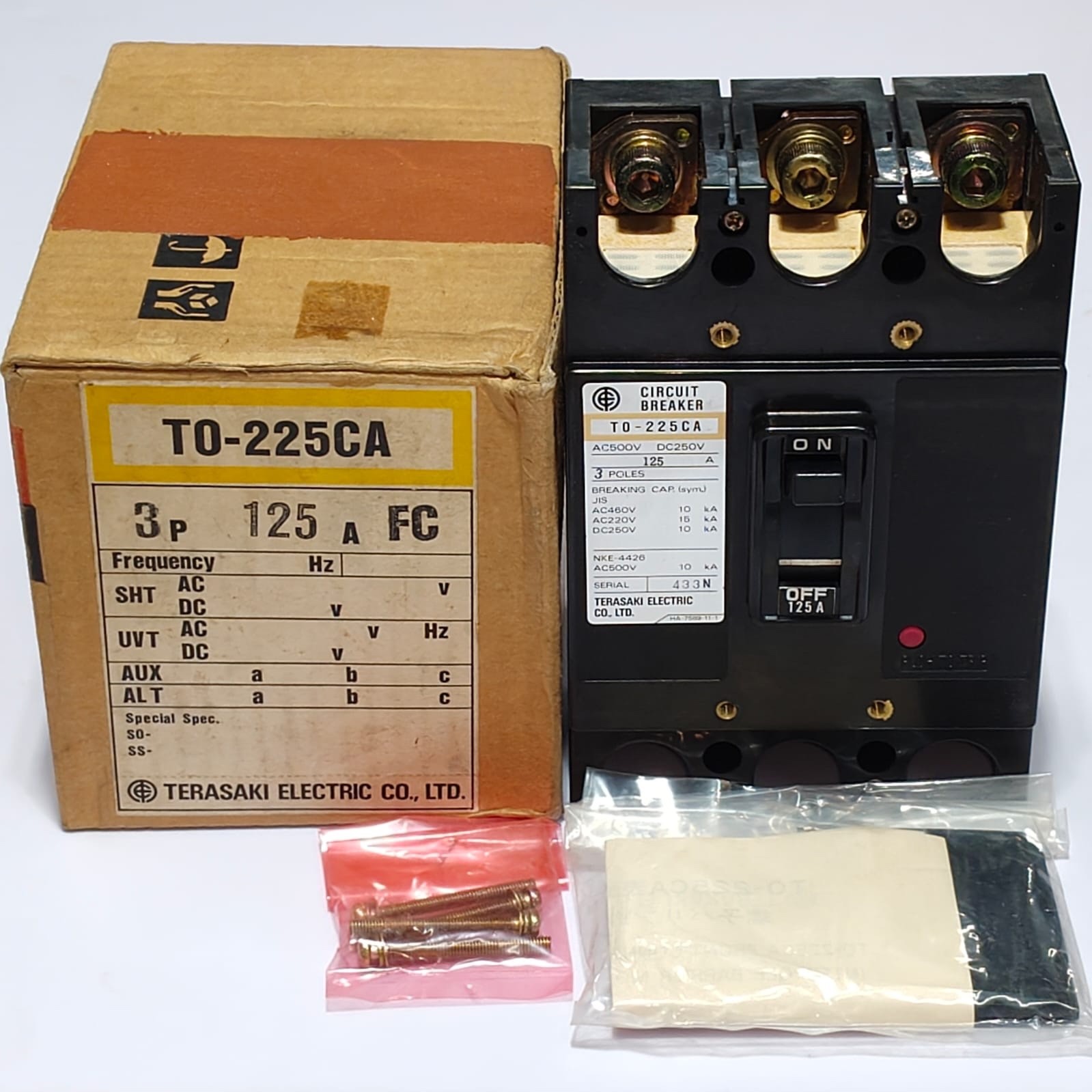 NEW BOX TERASAKI T0-225CA 3 Pole 125 AMP Circuit Breaker AC500V DC250V TO-225CA