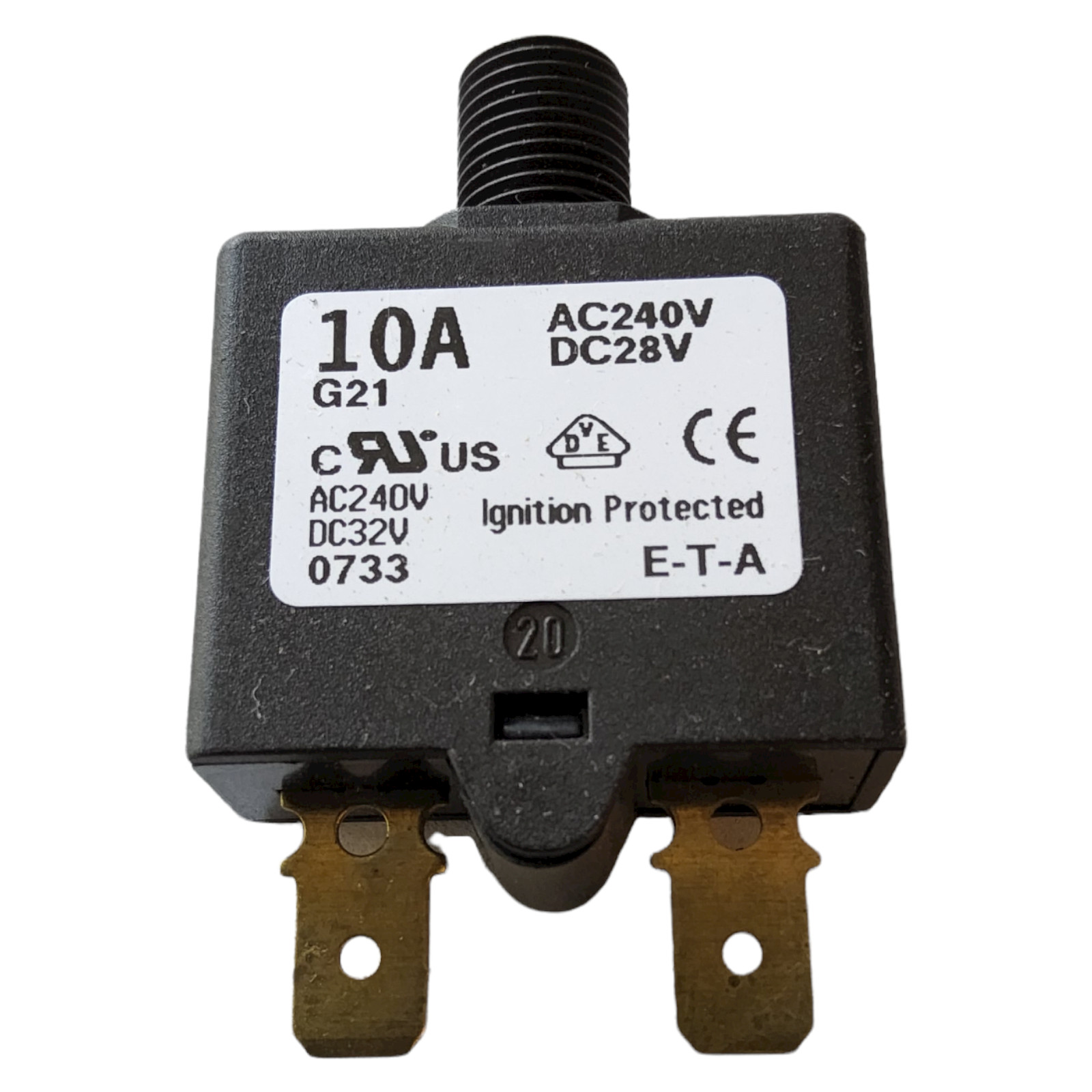 ETA Circuit Breaker, Push To Reset, Single Pole, AC240V, DC28V, 10A, Series 1658