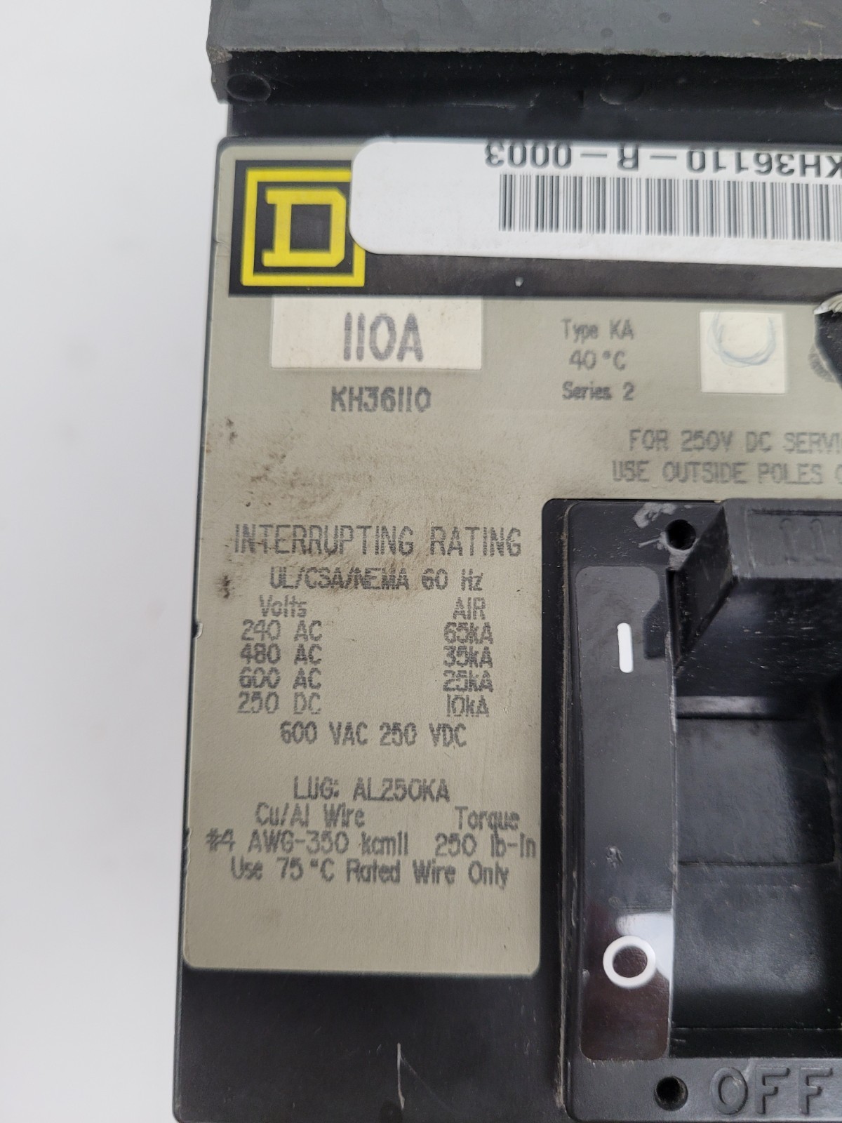 KH36110 Square D 110 Amp Circuit Breaker – Next Day Option