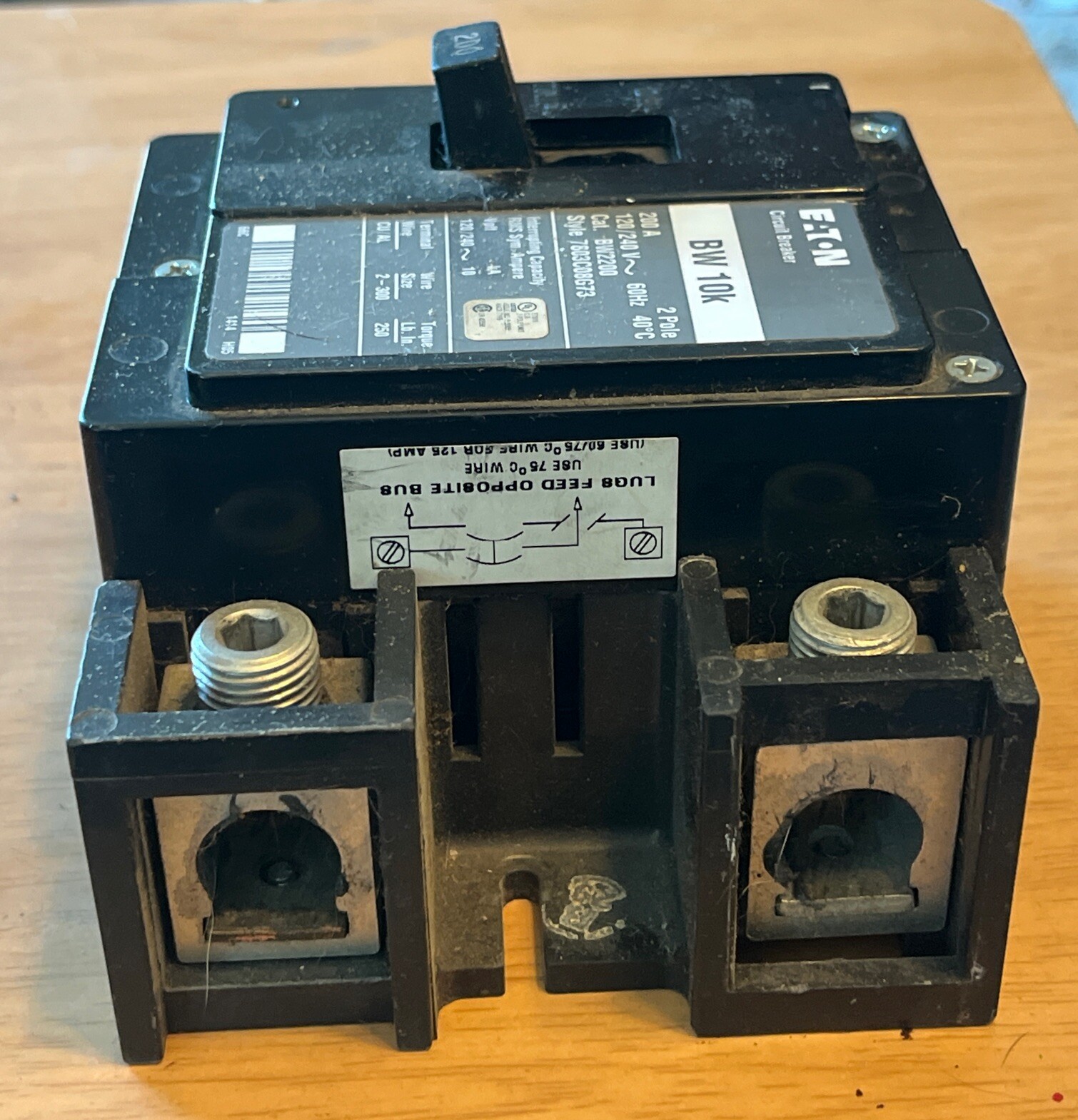 Eaton 200 Amp 2 Pole BW 10K 120/240V Main Circuit Breaker