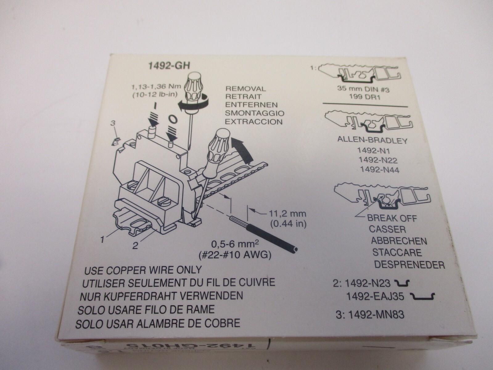 ALLEN BRADLEY MINIATURE 1.5AMP 250VAC 65VDC CIRCUIT BREAKER CAT NO: 1492-GH015