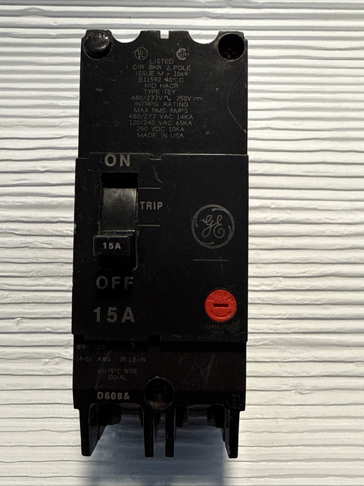 GENERAL ELECTRIC GE TEY215 2 POLE 15 AMP 480/277V CIRCUIT BREAKER