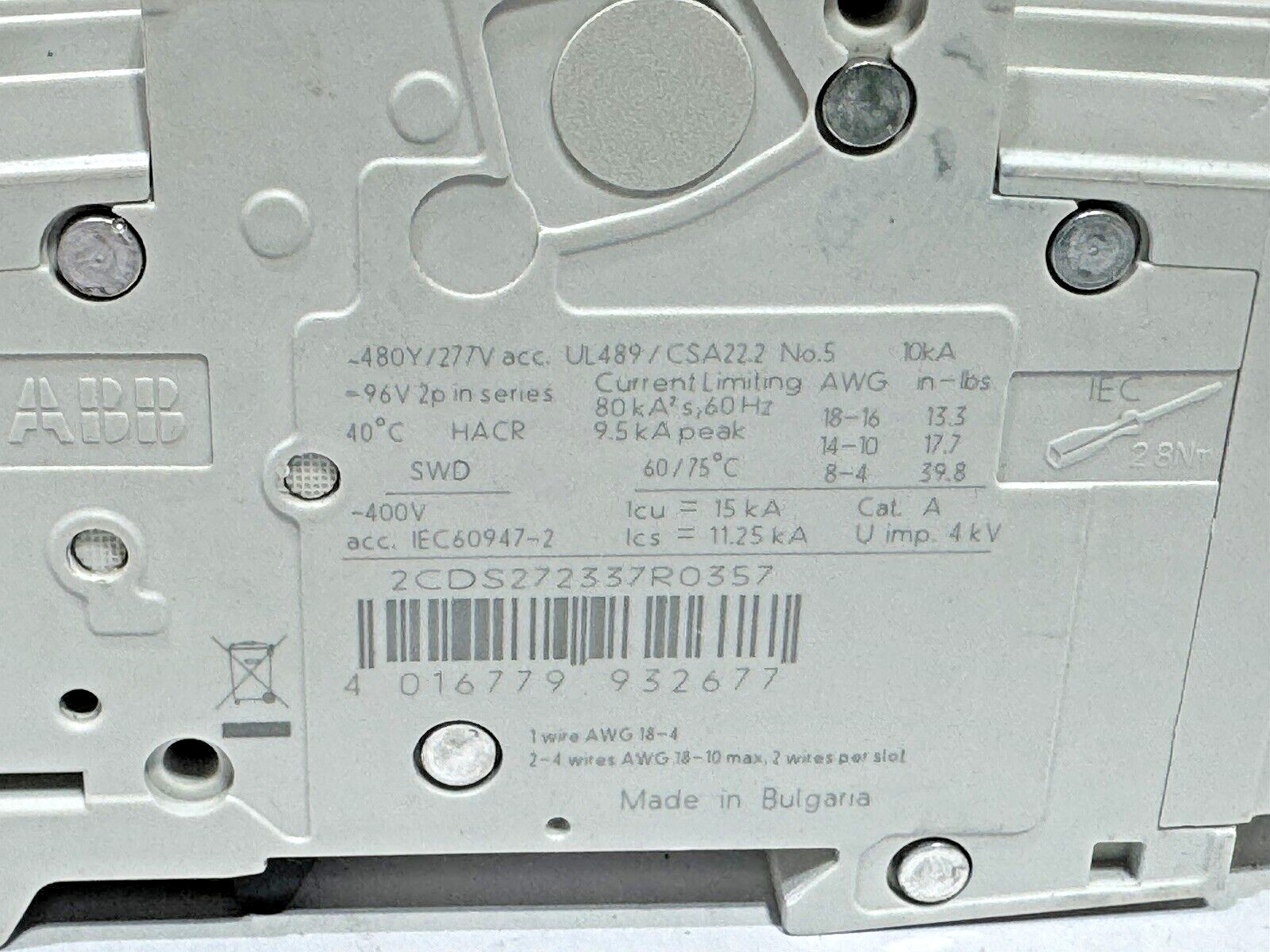 ABB SU202M K5A K 5A 5 amp Miniature Circuit Breaker DIN 480Y/277V acc