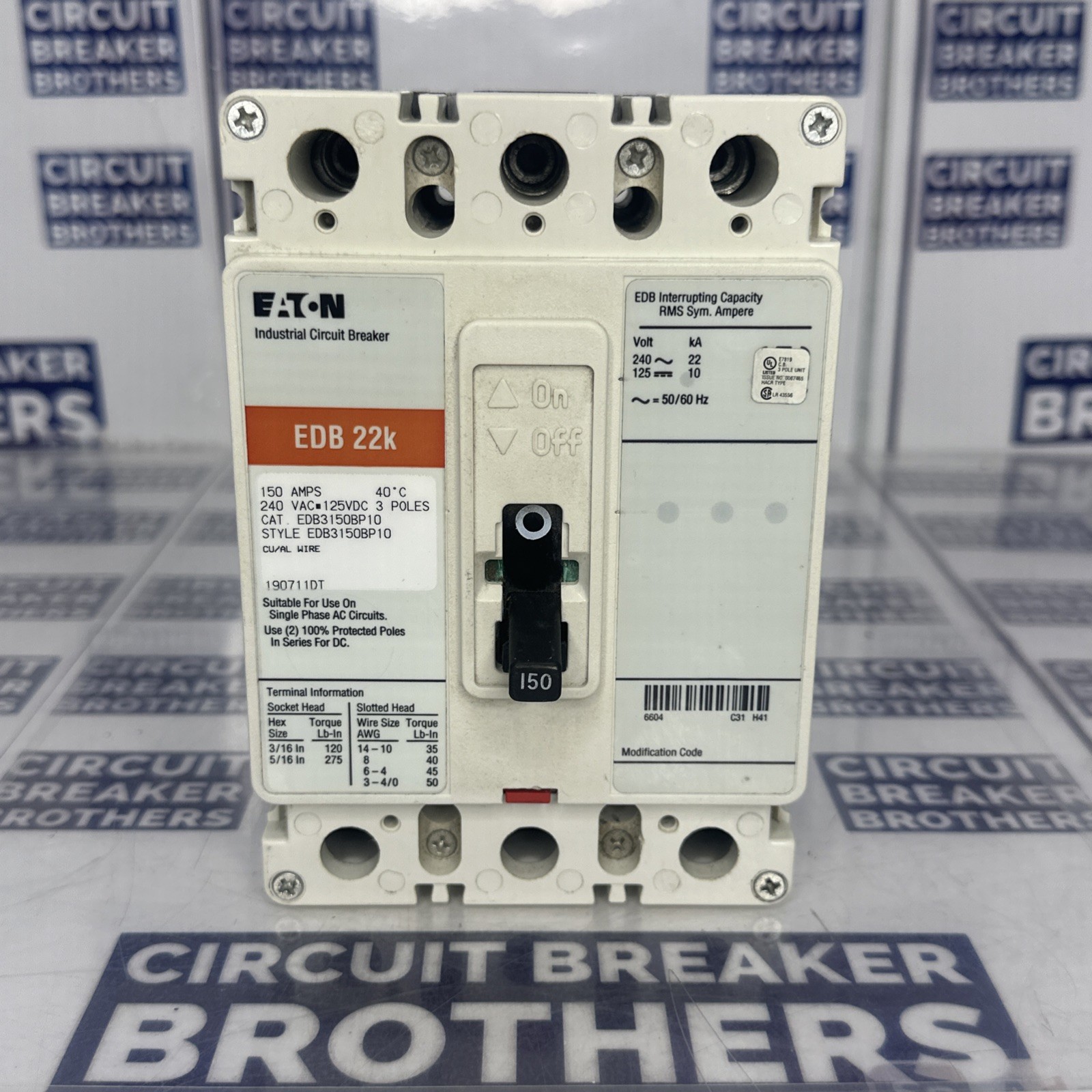 EATON EDB3150 150 Amp 240V 3 Pole EDB22k Circuit Breaker-Warranty(Ship Same Day)