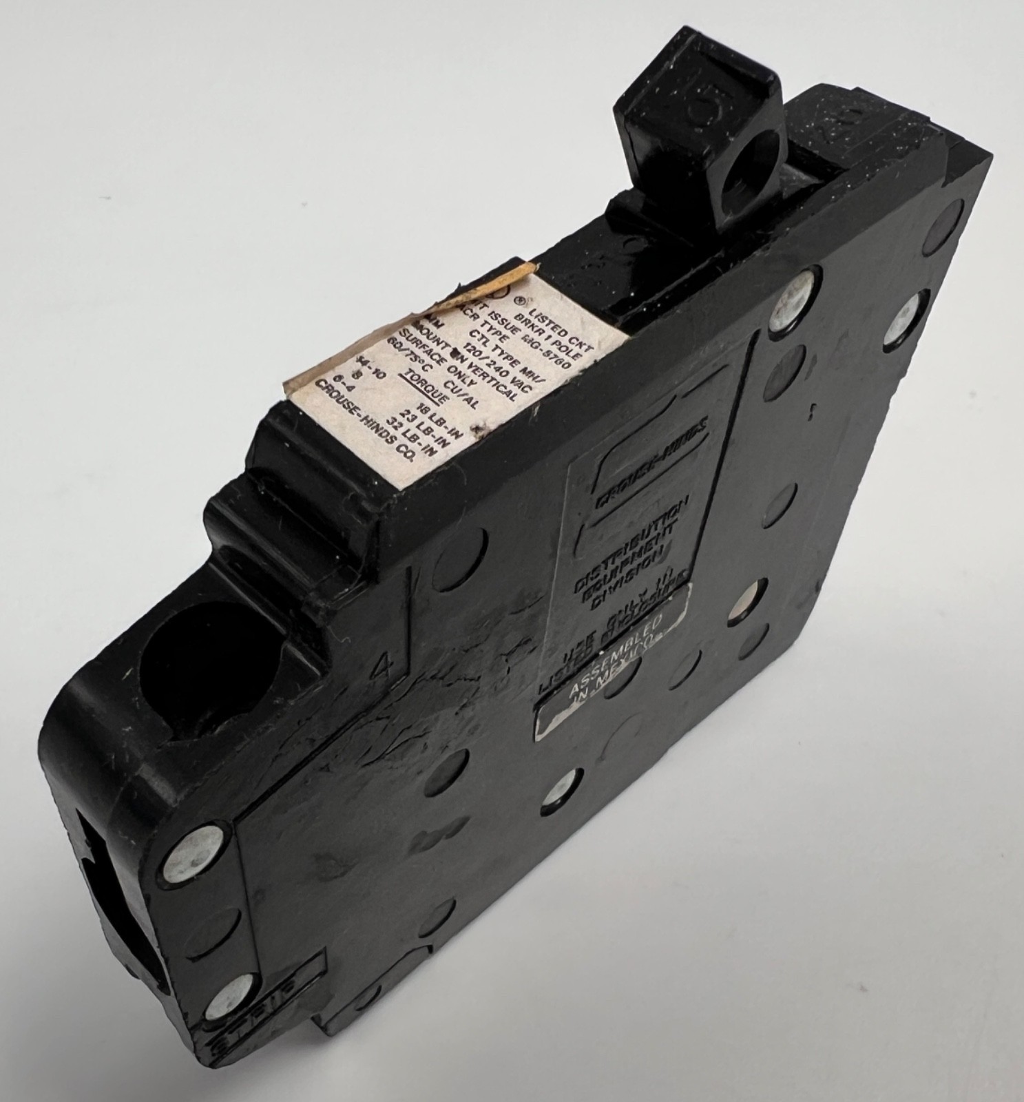 Crouse Hinds 15 Amp 1 Pole MH115L MH/MM Circuit Breaker LEFT CLIP