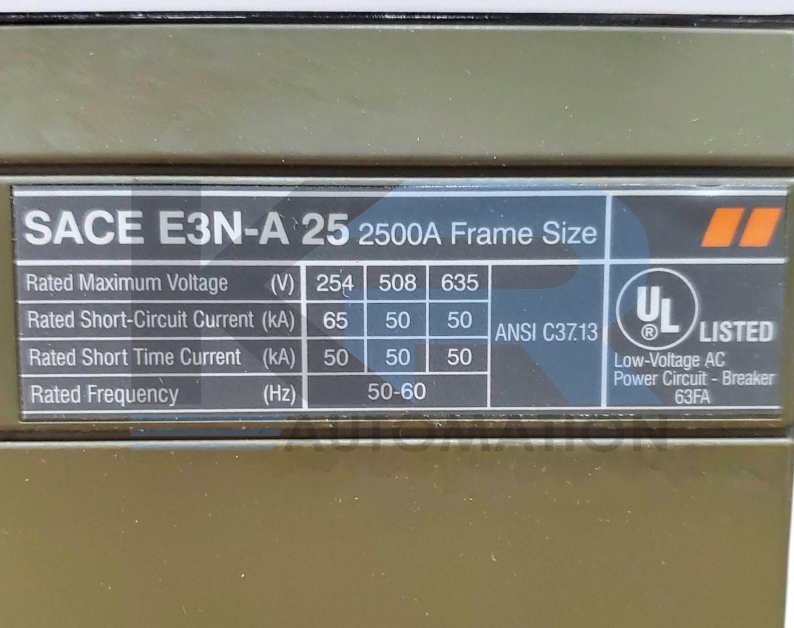 ABB E3N-A 25 SACE Insulated Case Circuit Breaker 2500A 635V