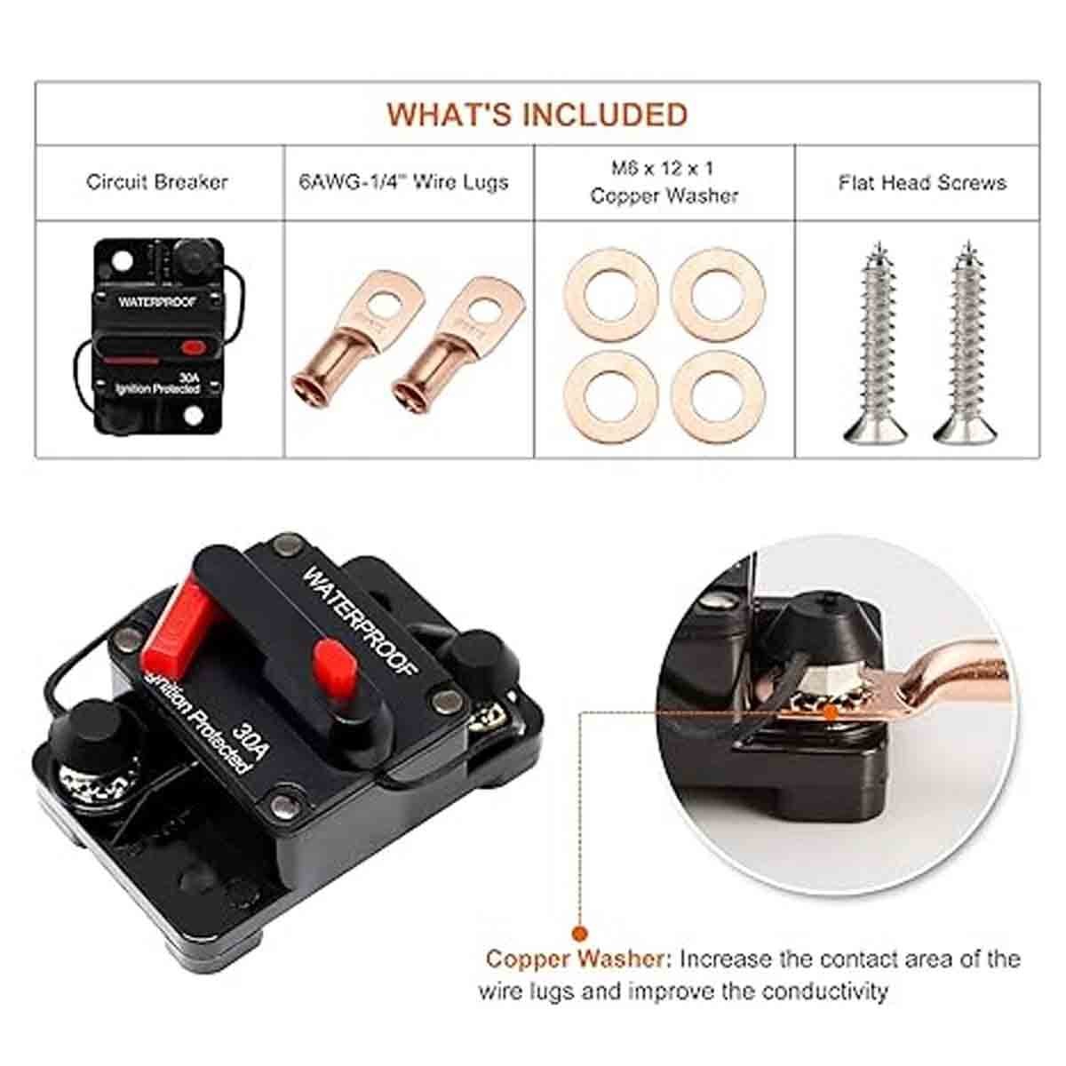 2 Pack of 30-ampere automotive and marine circuit breakers with manual reset US