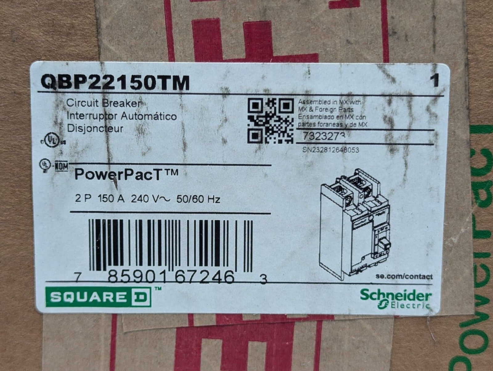 Square D SCHNEIDER ELECTRIC QBP22150TM PowerPacT 2 Pole 150 Amp 240 Volt