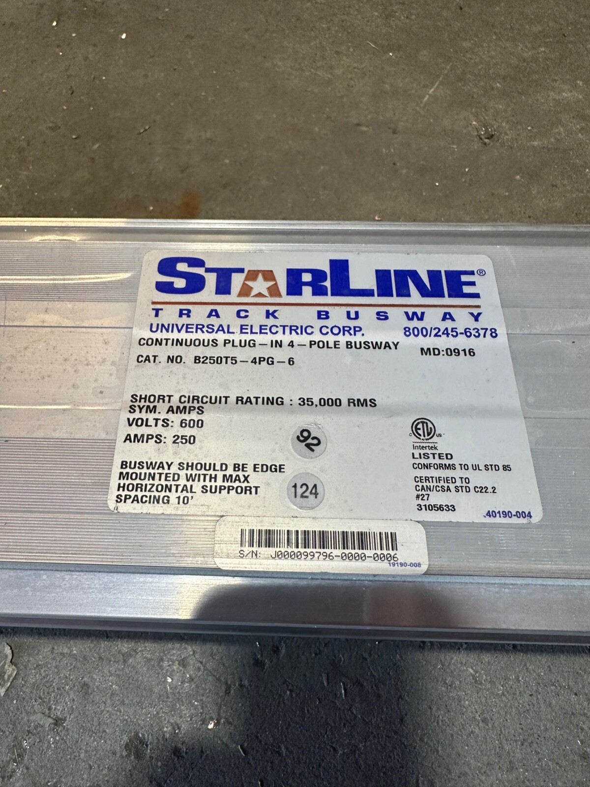 B250T5-4PG-6 StarLine Track Busway 250A