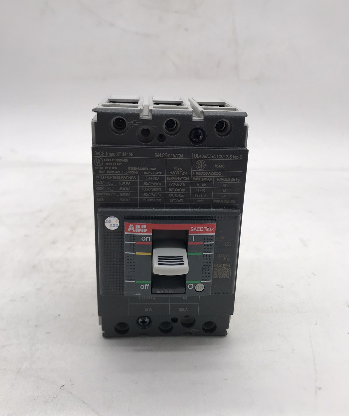 HOUSTON STOCK NEW ABB XT1NU3050AAA000XXX XT1N 50 AMP 480V FREE 2 DAY AIR BUY NOW