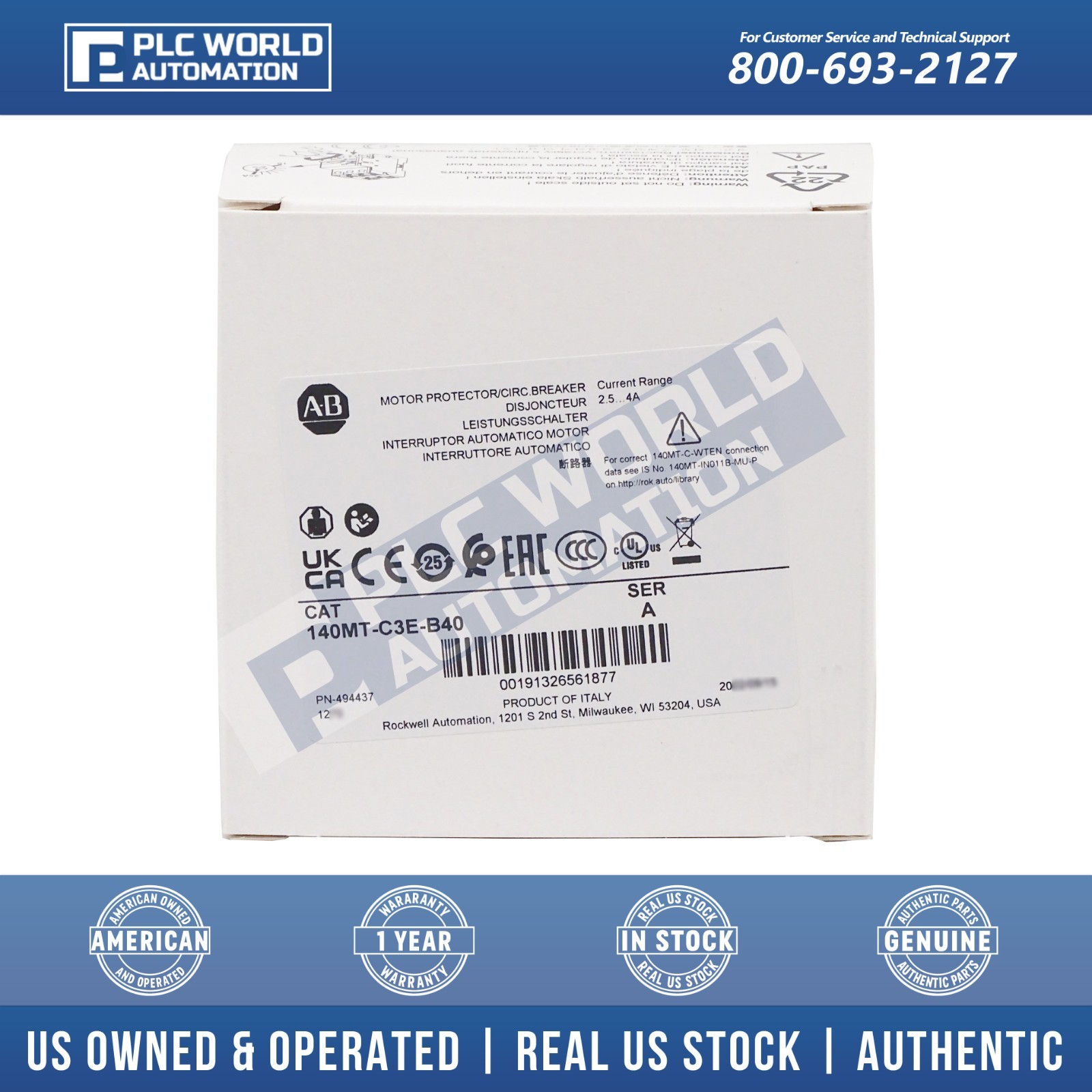 Allen Bradley 140MT-C3E-B40 /A MPCB 2.5-4.0 A, Std Magnetic Trip, Frame C, New