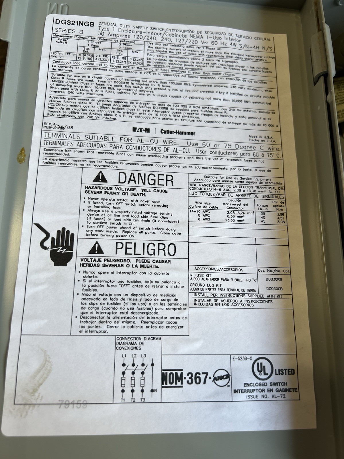 🔥Eaton / Cutler-Hammer DG321NGB 30A General Duty Fusible Safety #1🔥