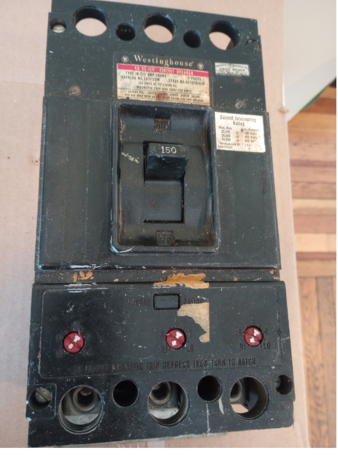 Westinghouse JA3150W 3-Pole JA-225 150A 600V Circuit Breaker