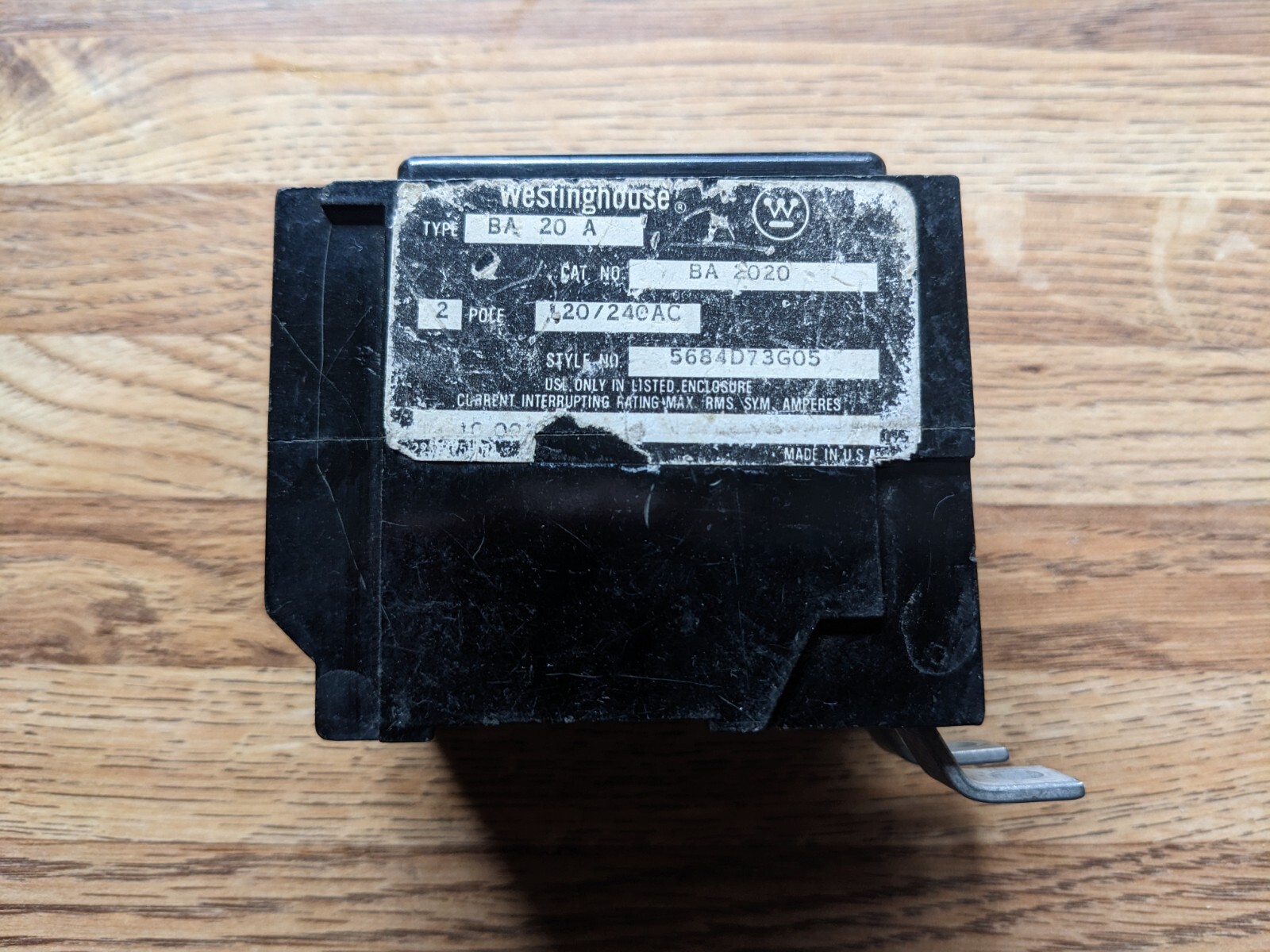 Westinghouse 20 Amp BA2020 Type BA 120-240 Volt 2 Pole Circuit Breaker