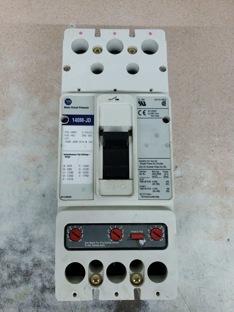 140MJD8PD14W-A Allen-Bradley 140A 600V 3P Motor Circuit Protector