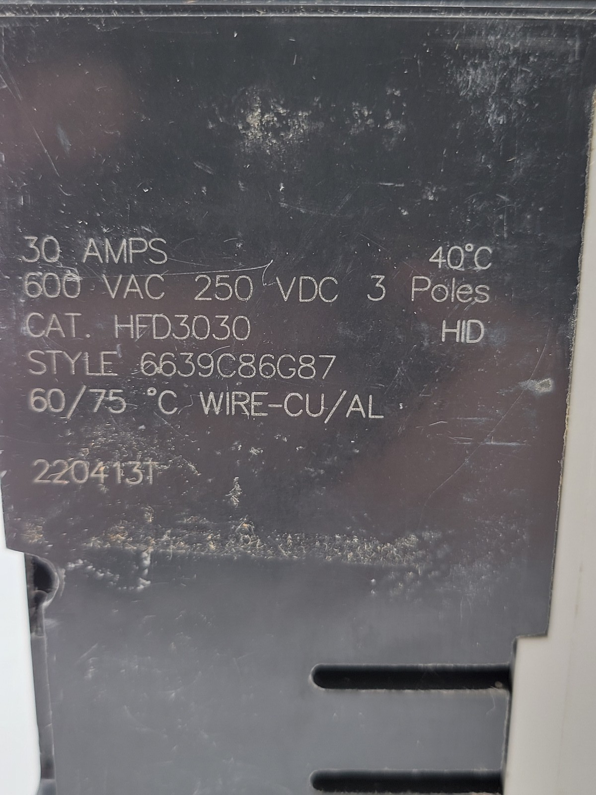 Eaton HFD3030 Bolt-On Circuit Breaker 30A 3P 600V HFD65K Red 30 Amp