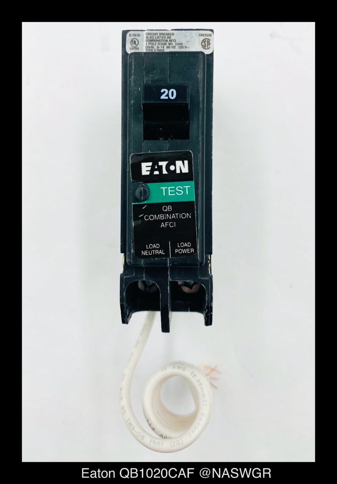 Eaton QB1020CAF Arc Fault Circuit Interrupter Breaker – 20 Amp – Unused