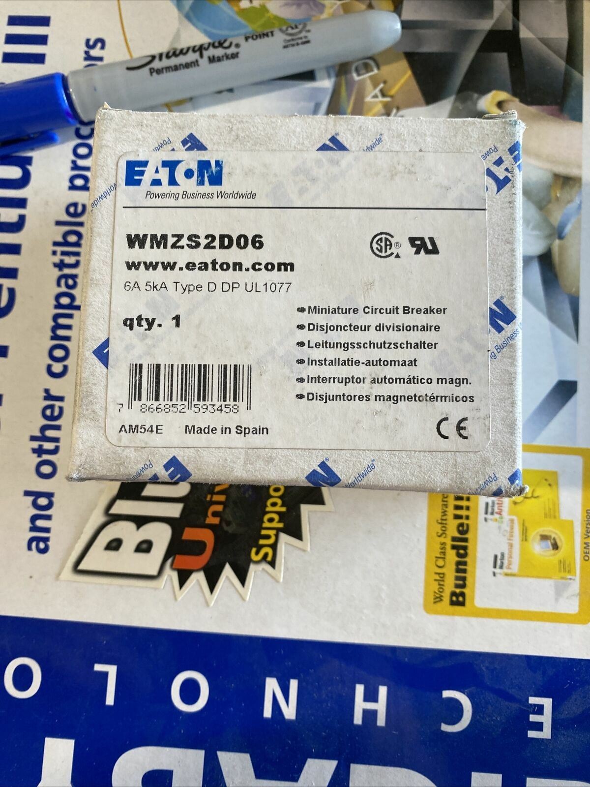 Eaton WMZS2D06 Miniature Circuit Breaker 6A 2-Pole Type D 5kA UL1077 Industrial
