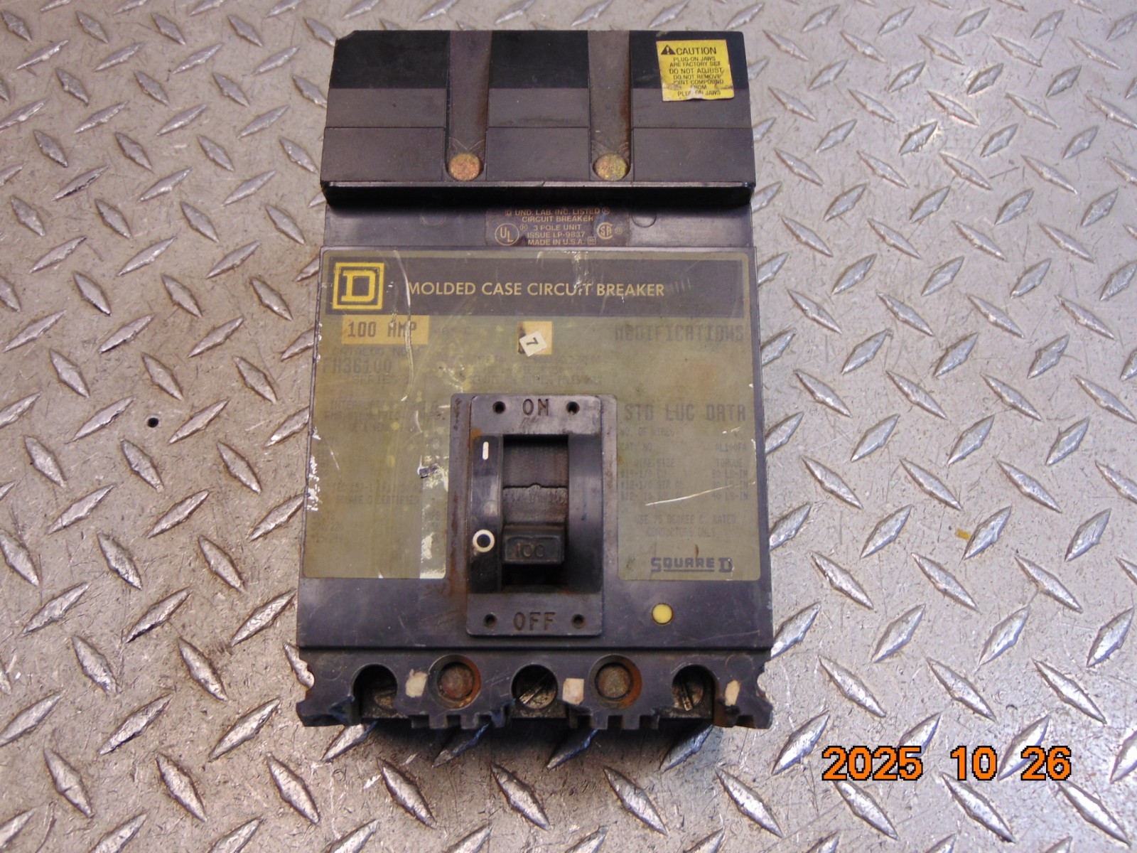 SQUARE D FA36100 100A 100 AMP 3-POLE CIRCUIT BREAKER