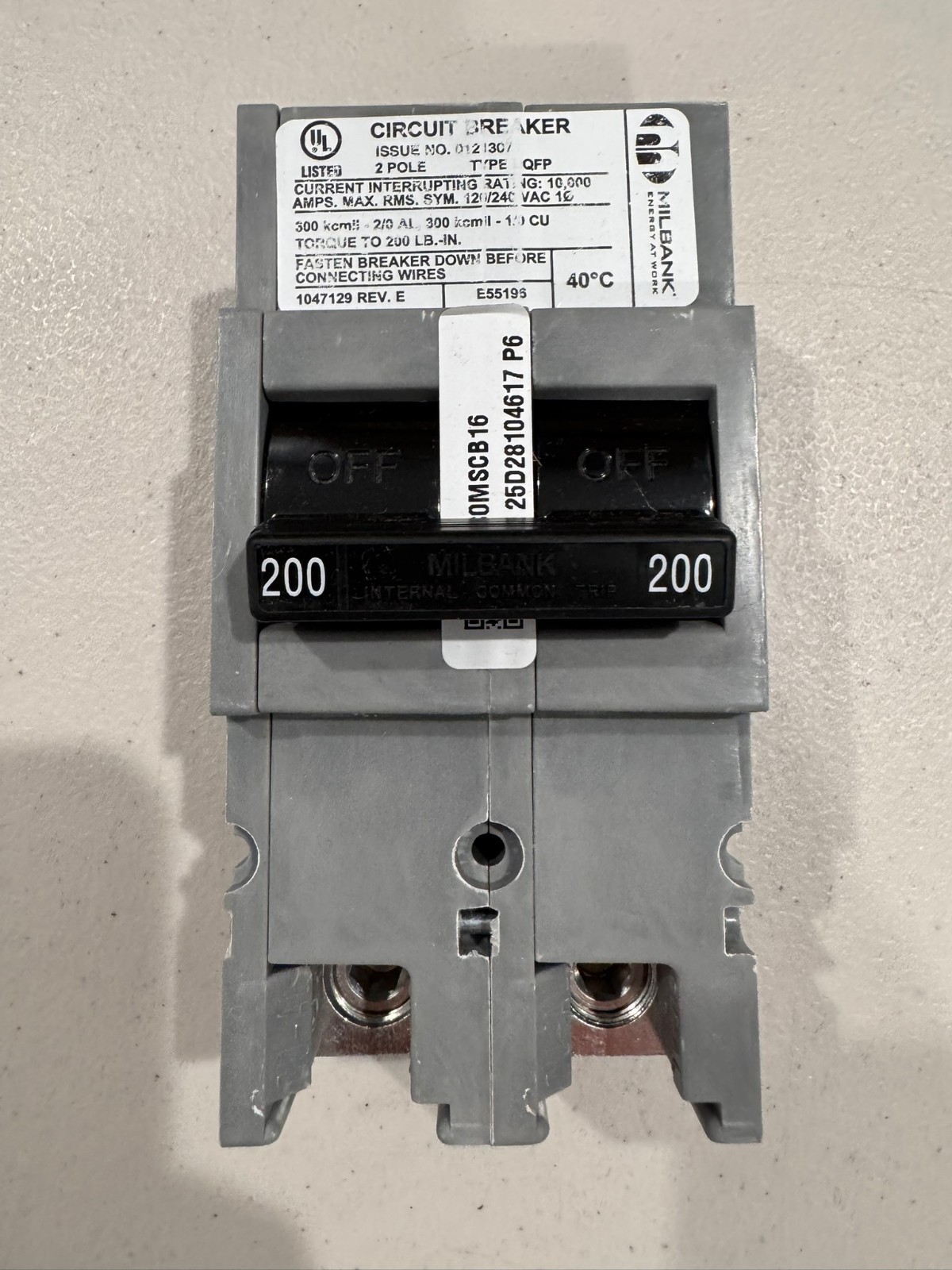 Milbank 200 Amp 2 Pole UQFP Circuit Breaker 200A 2P UQFP200