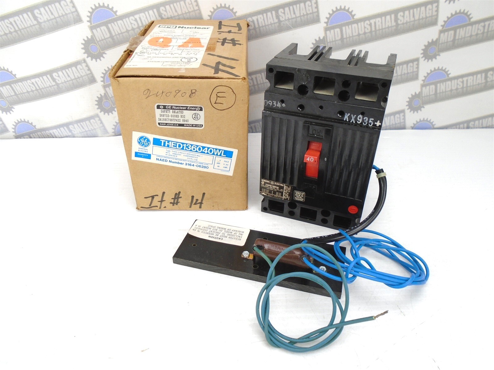 GE – THED136040WL – 40A – 3 Pole – 240-600 VAC – w/EXTERNAL RESISTOR 20k Ω 25W