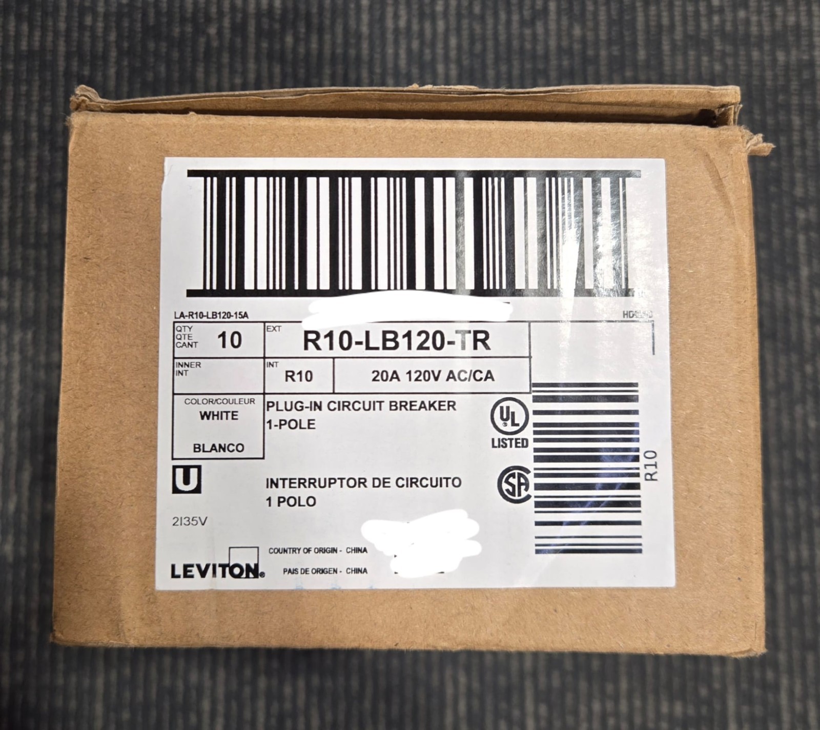 20A R10-LB120-TR LB120-T Leviton Circuit Breaker Standard 10 Pack