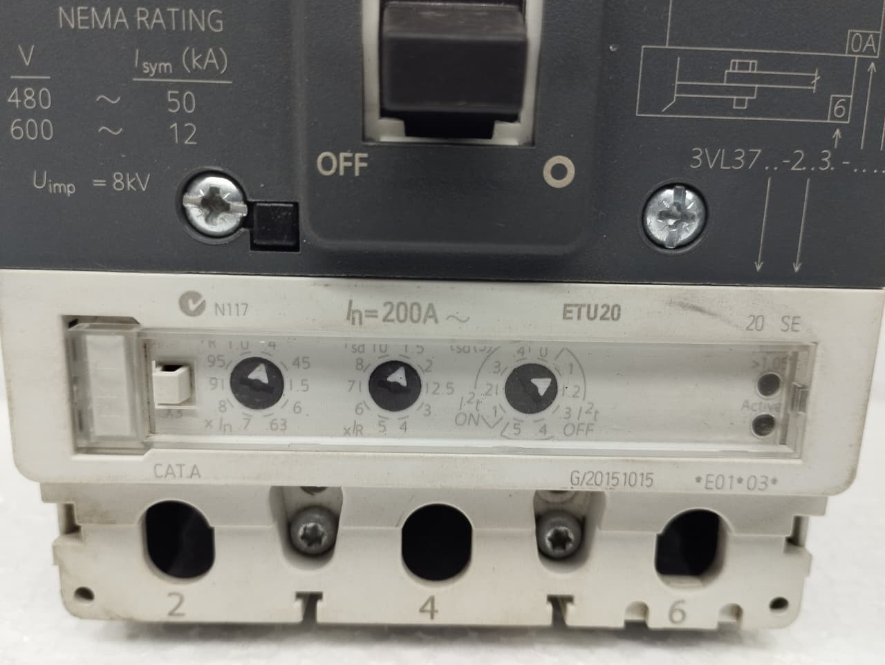 3VL3725-2AA36-0AA0 Siemens 3P 200A VL250 1PC Used