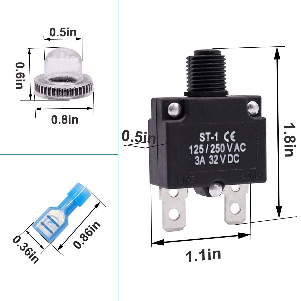mxuteuk 5Pcs 3Amp Circuit Breakers Push Button Manual Reset 125/250V AC 32V D…