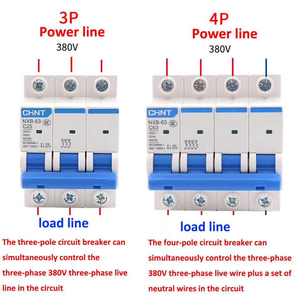 1/2/3/4 Pole NXB Circuit Breaker Air Switch 1A 2A 3A 4A 6A 10A 16A 20A 25A- 125A