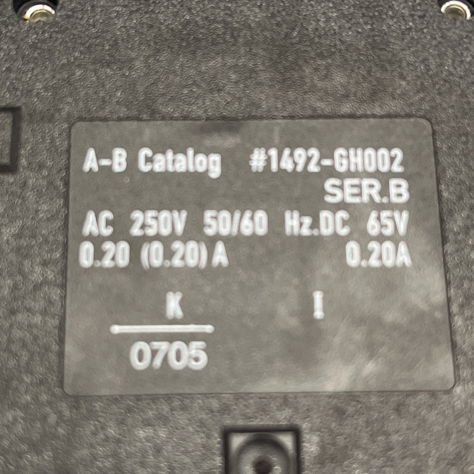 ALLEN BRADLEY 1492-GH002 SINGLE POLE 0.20 AMP CIRCUIT BREAKER 250V AC / 65 VDC