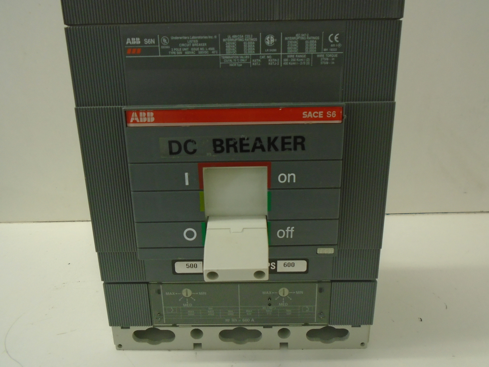 ABB K6TH / K6TJ TYPE SACE S6N DC BREAKER 600A 500V 2-POLE