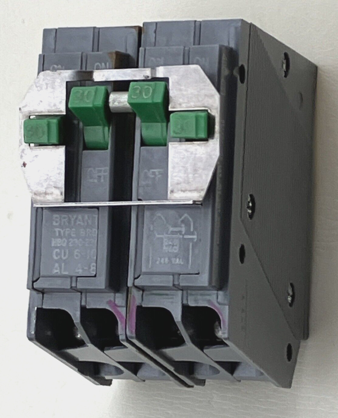 Bryant HBQ230-230 BQ230230 Old style 4-Pole BRD 22kA Quad Breaker Gray / Green