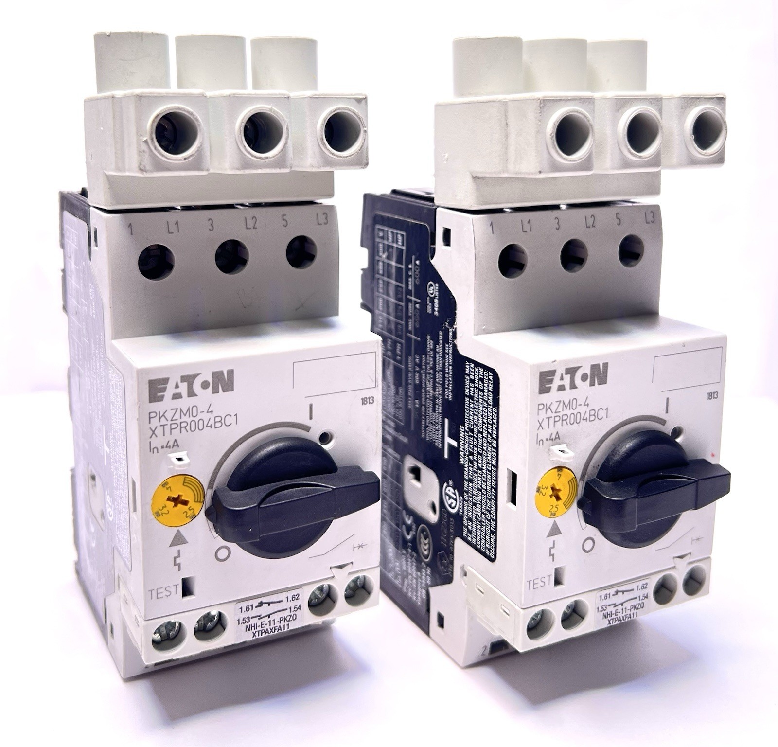LOT of 2 : EATON Moeller PKZM0-4 XTPR004BC1 CIRCUIT BREAKER, W/ XTPAXLSA Adapter