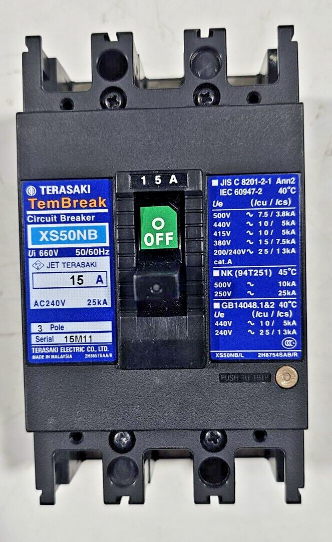 Terasaki Electric TemBreak XS50NB 3 Pole Circuit Breaker 15A 10KA 660V