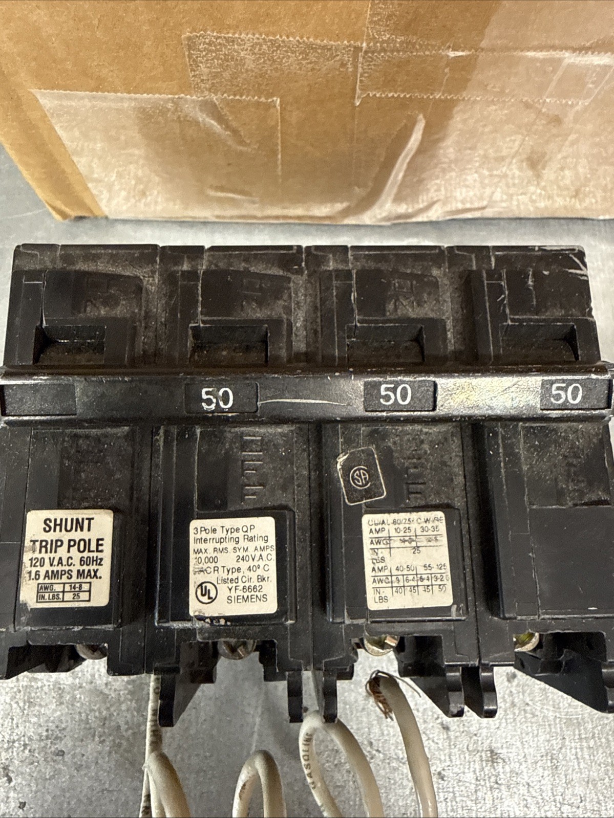 Siemens QP450 50 Amp Circuit Breaker Shunt Trip Breaker