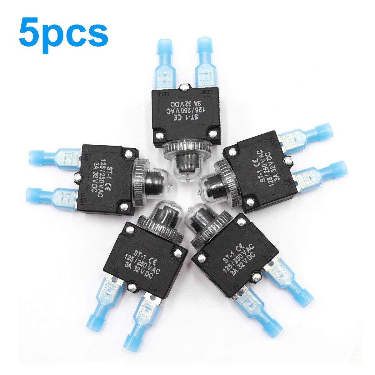 5Pcs 5Amp Circuit Breakers Push Button Manual Reset 125/250V AC 32V DC,Overlo…