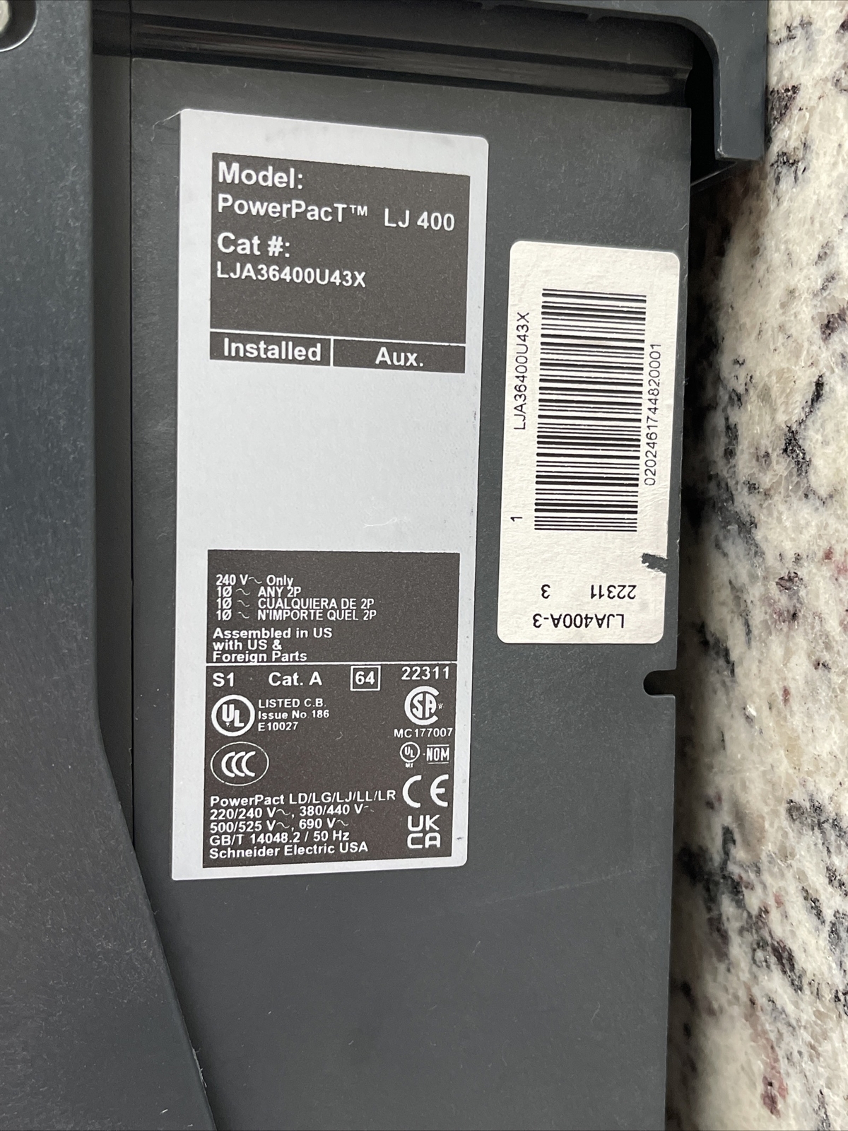 Square D PowerPact Circuit Breaker LJA36400U43X 400Amp 3P 600V 25kA LJA36400