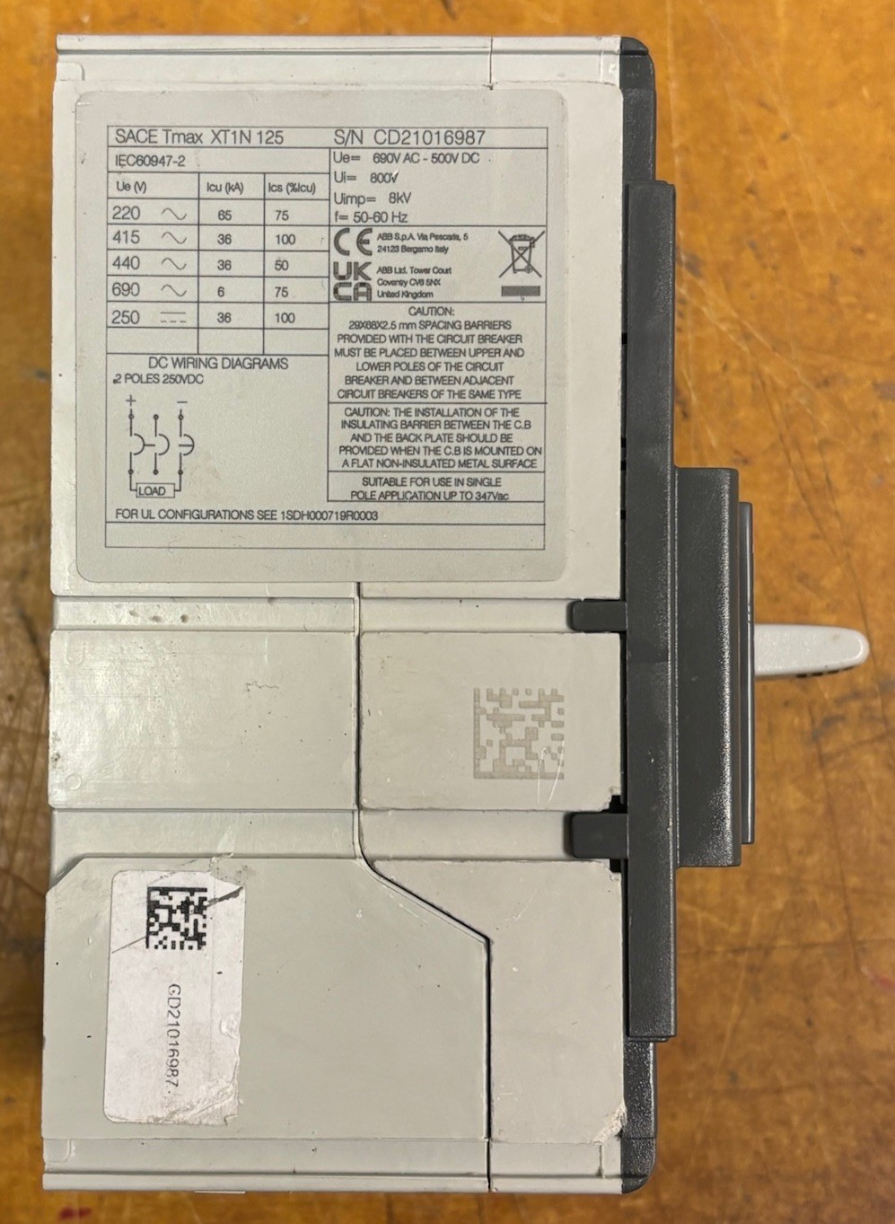 Lot of 2 ABB SACE Tmax XT1N 125, 3 Pole 50 Amp Circuit Breakers Ue=600VAC-500VDC