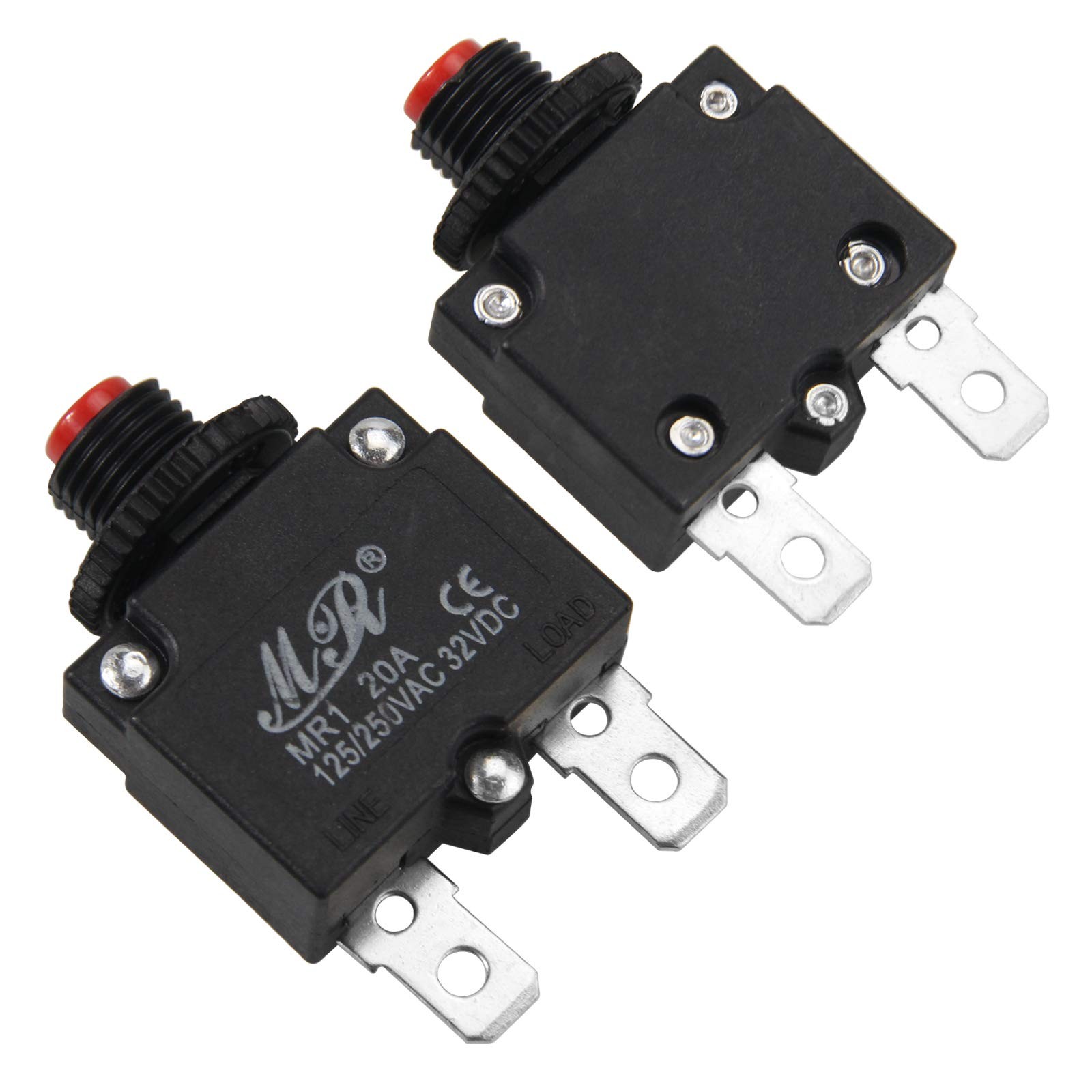 2 Pack 20A Thermal Circuit Breakers Manual Reset Overload Protection Switch