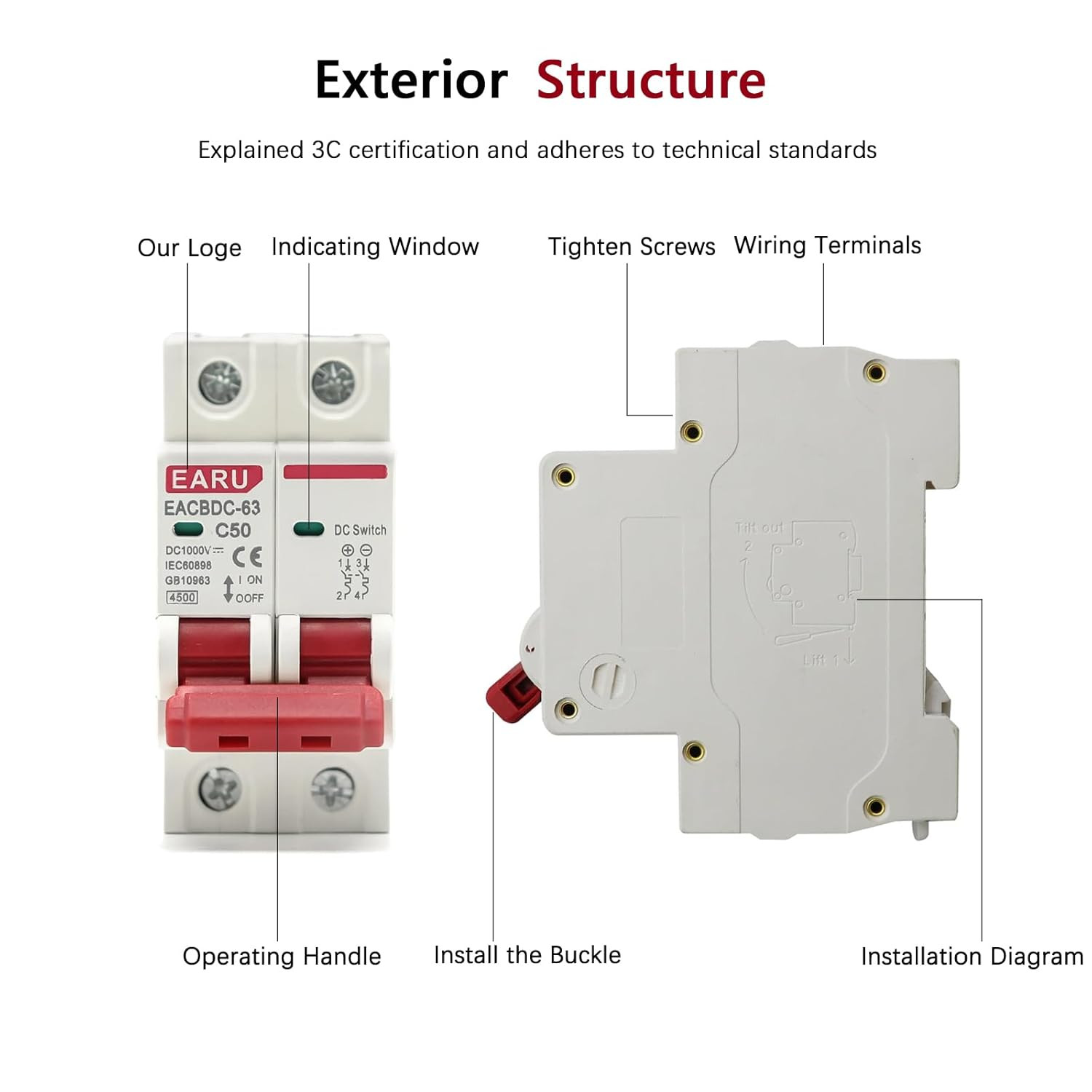DC 1000V Solar Mini Circuit Breaker Overload Protection Switch 6A/10A/16A/20A/25